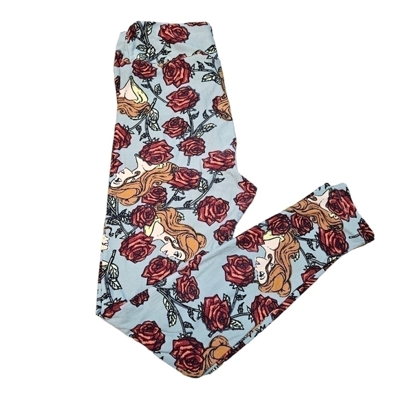 LuLaRoe Pants - Lularoe OS Belle Beauty and The Beast Disney Grey Red Floral Leggings